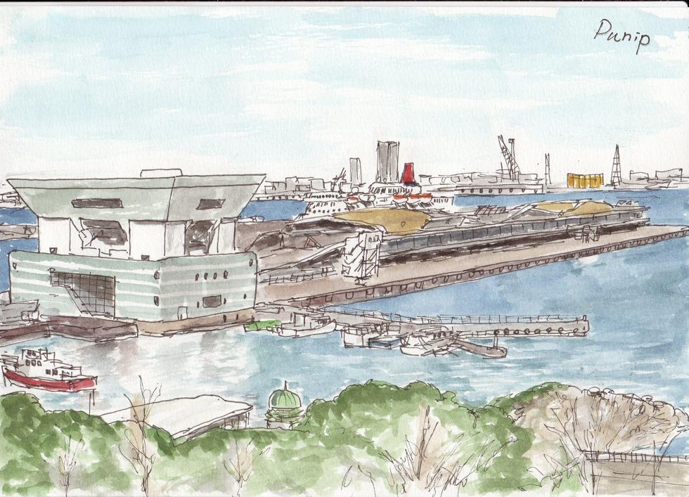 大桟橋と客船スケッチ | Cruisemans