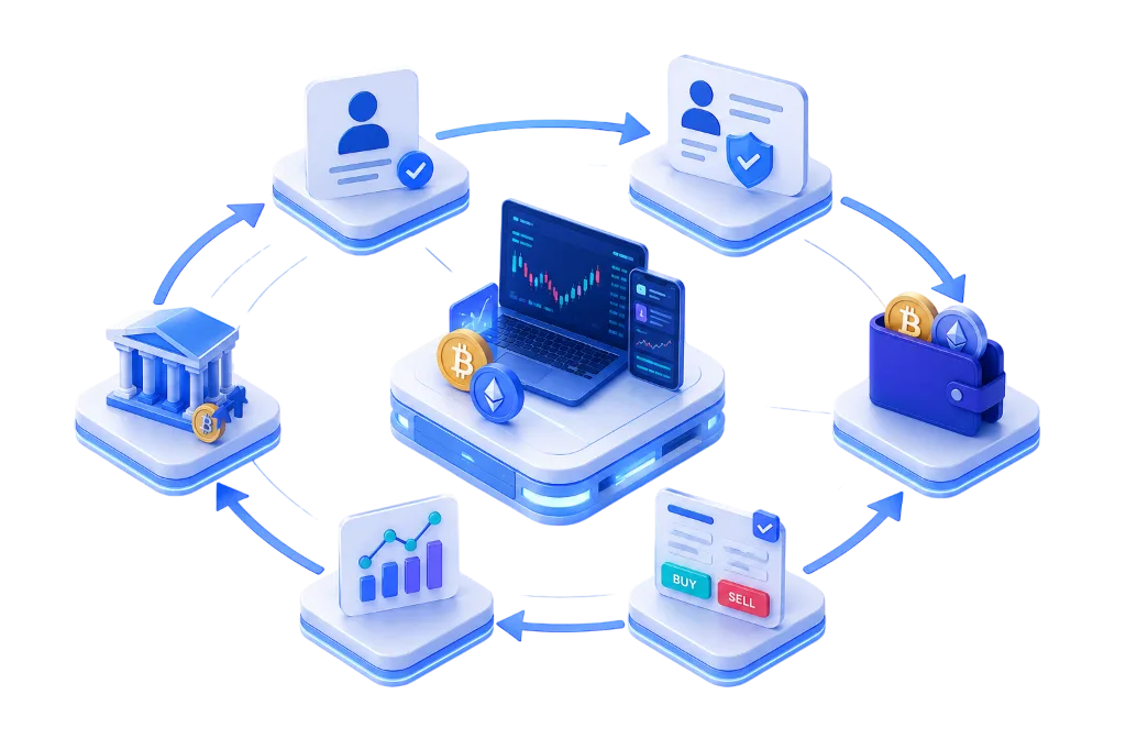 Centralized Crypto Exchange Workflow Cycle 3D Illustration