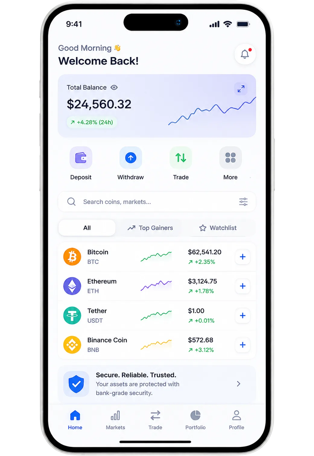 White-label crypto exchange iOS app preview