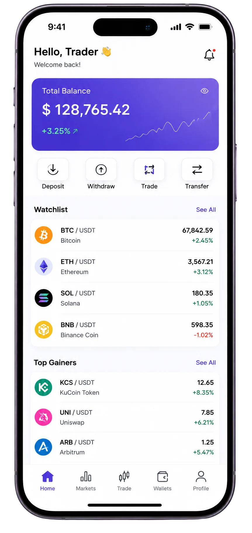 iOS crypto exchange app preview