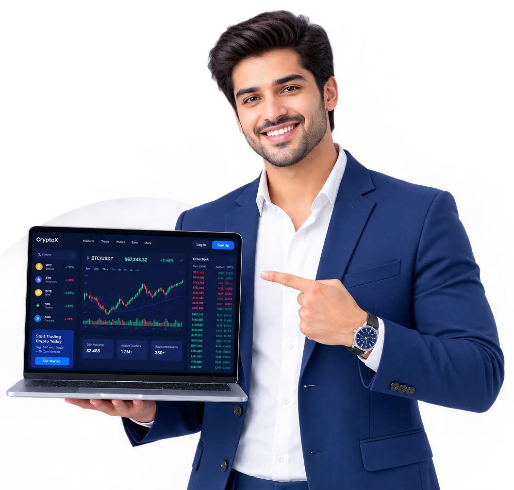 Skilled crypto exchange developer working on a live trading platform across multiple screens