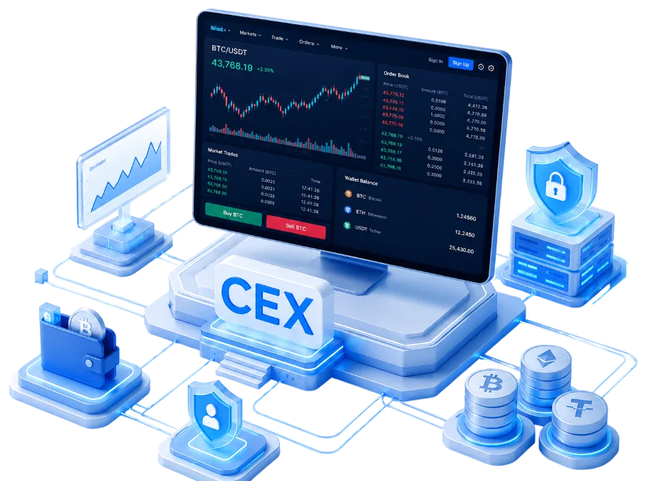 Centralized Crypto Exchange Platform 3D Illustration