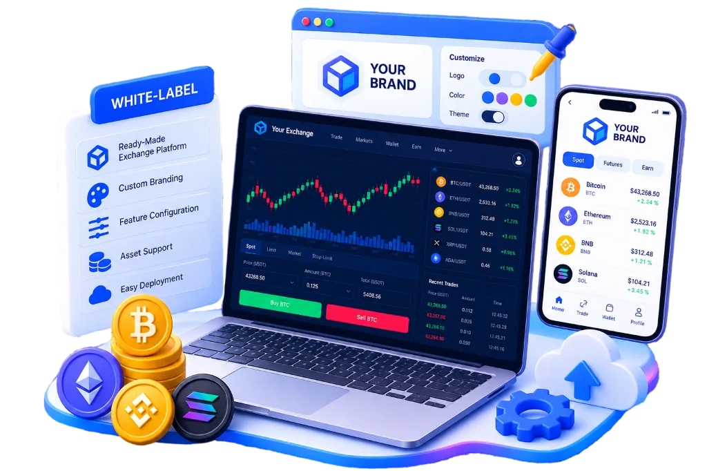 White-Label Centralized Crypto Exchange Development 3D Preview