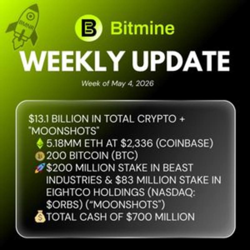 Bitmine Immersion Technologies (BMNR) Announces ETH Holdings Reach 5.18 Million Tokens, and Total Crypto and Total Cash Holdings of $13.1 Billion