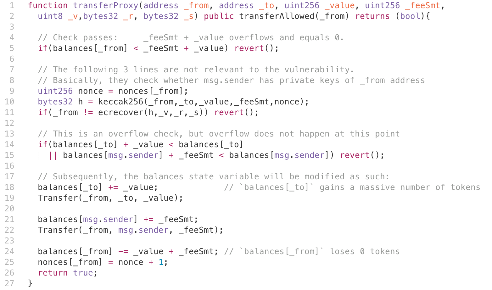 SmartMesh transferProxy solidity bug