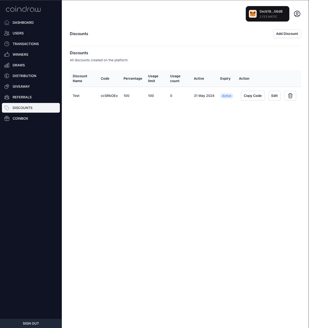 Coindraw Platform Interface