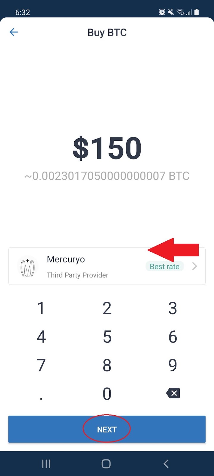 An image of the best rate to send Bitcoin to Tryst wallet

