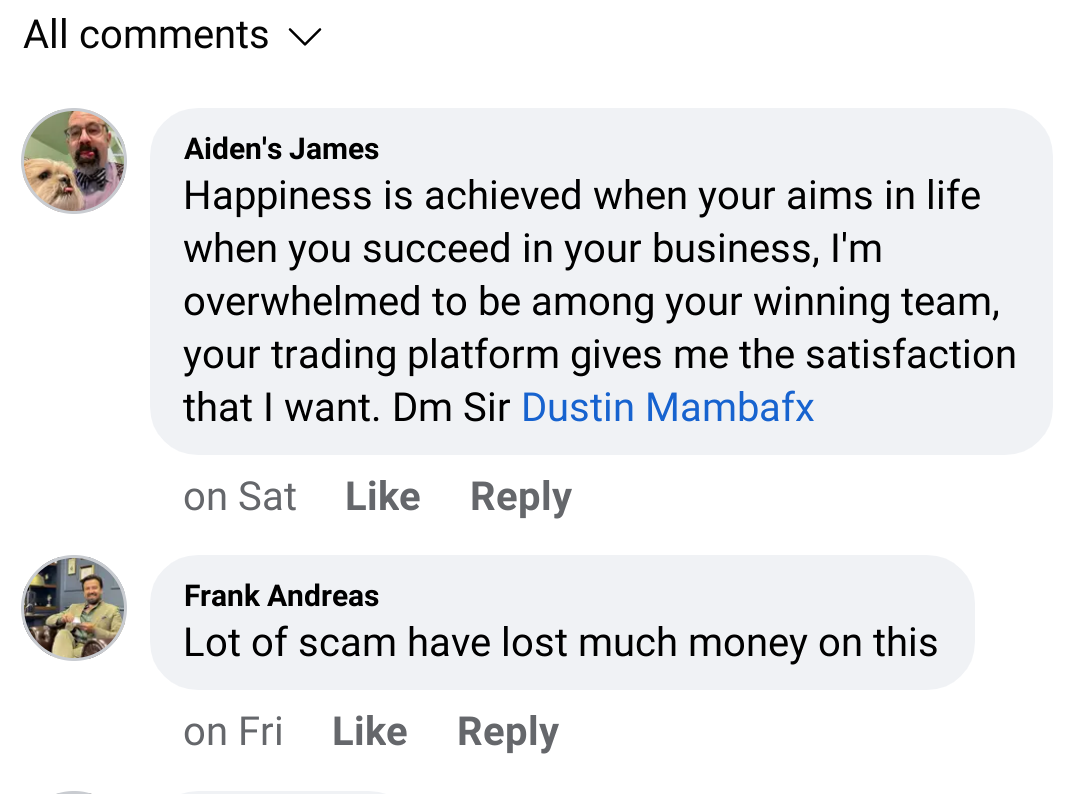 an image of a crypto scam on Facebook