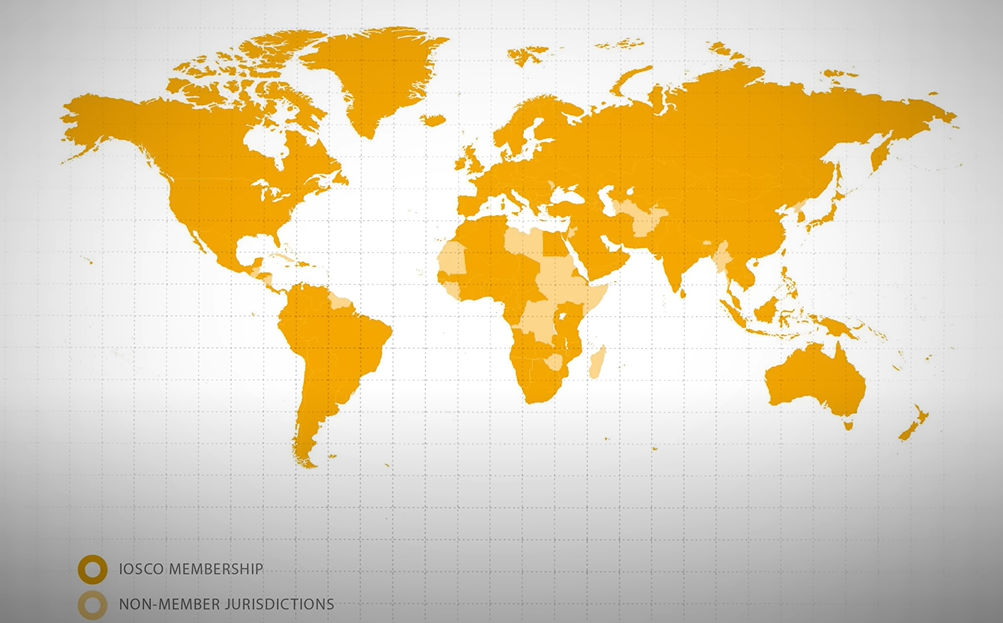 An image showing the member states around the world that are members of IOSCO