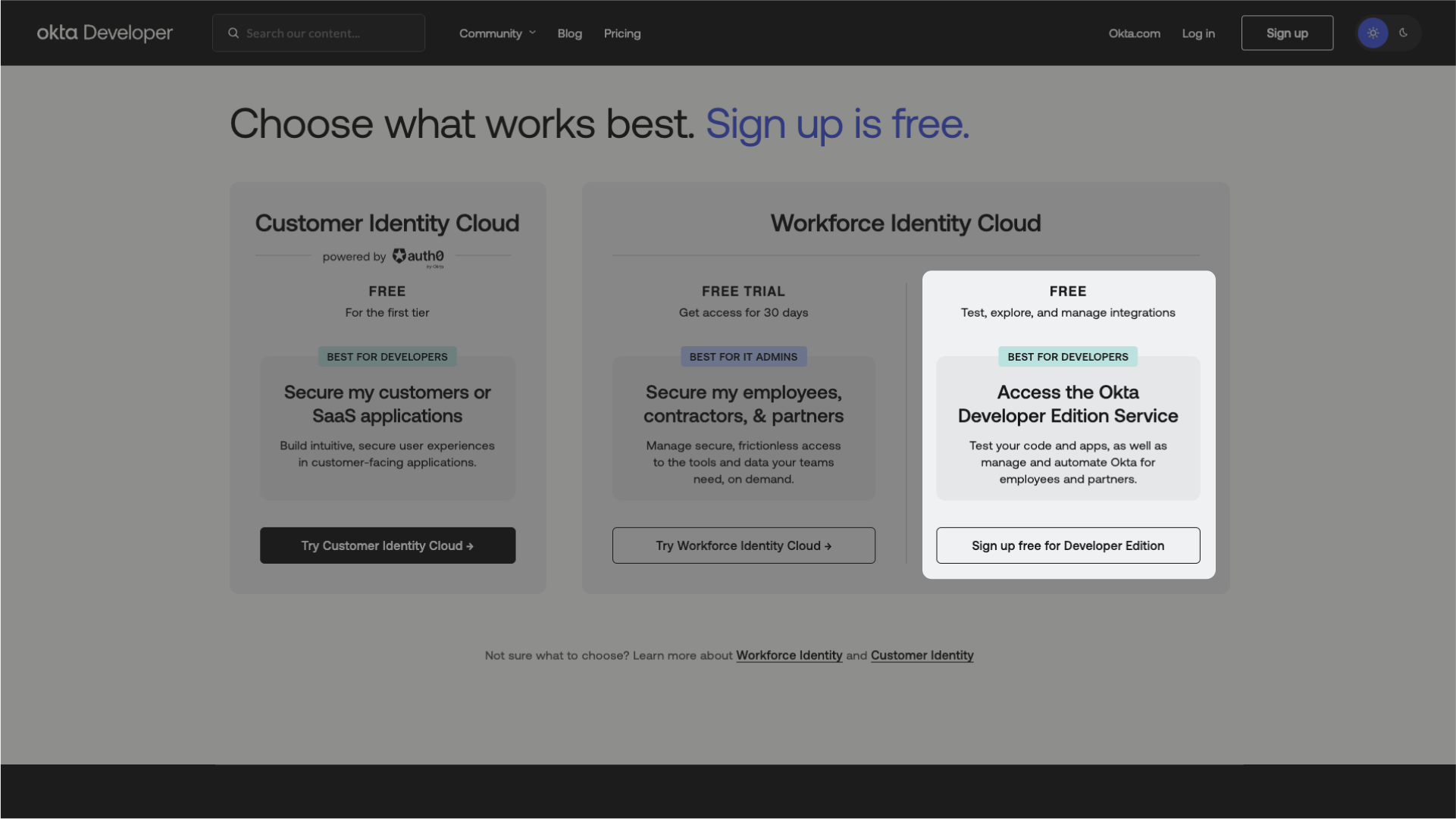 Visitez le site Web d’Okta et choisissez l’édition Developer