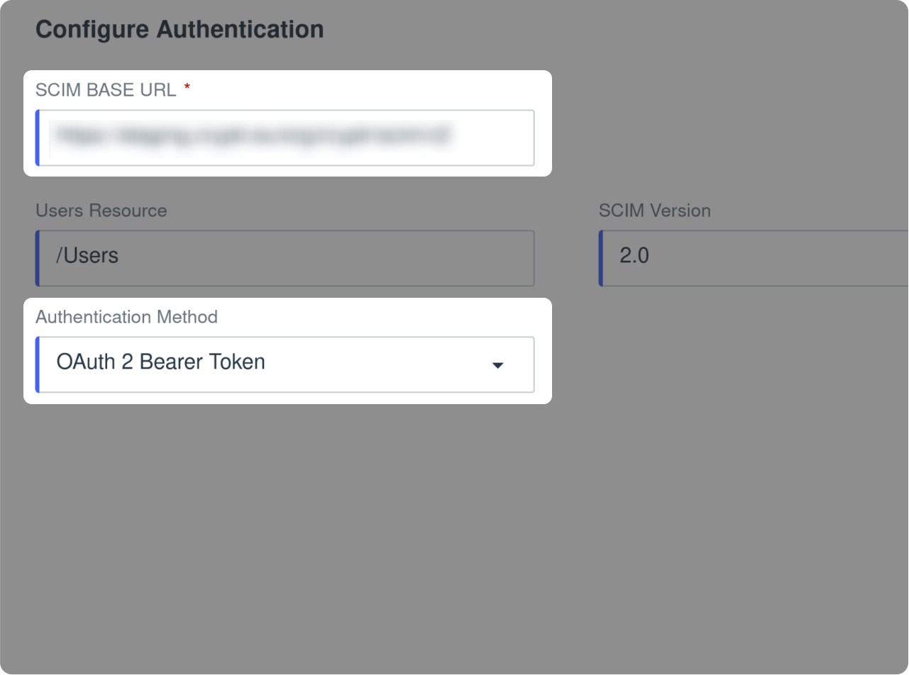 Provisioning screen - Auth config