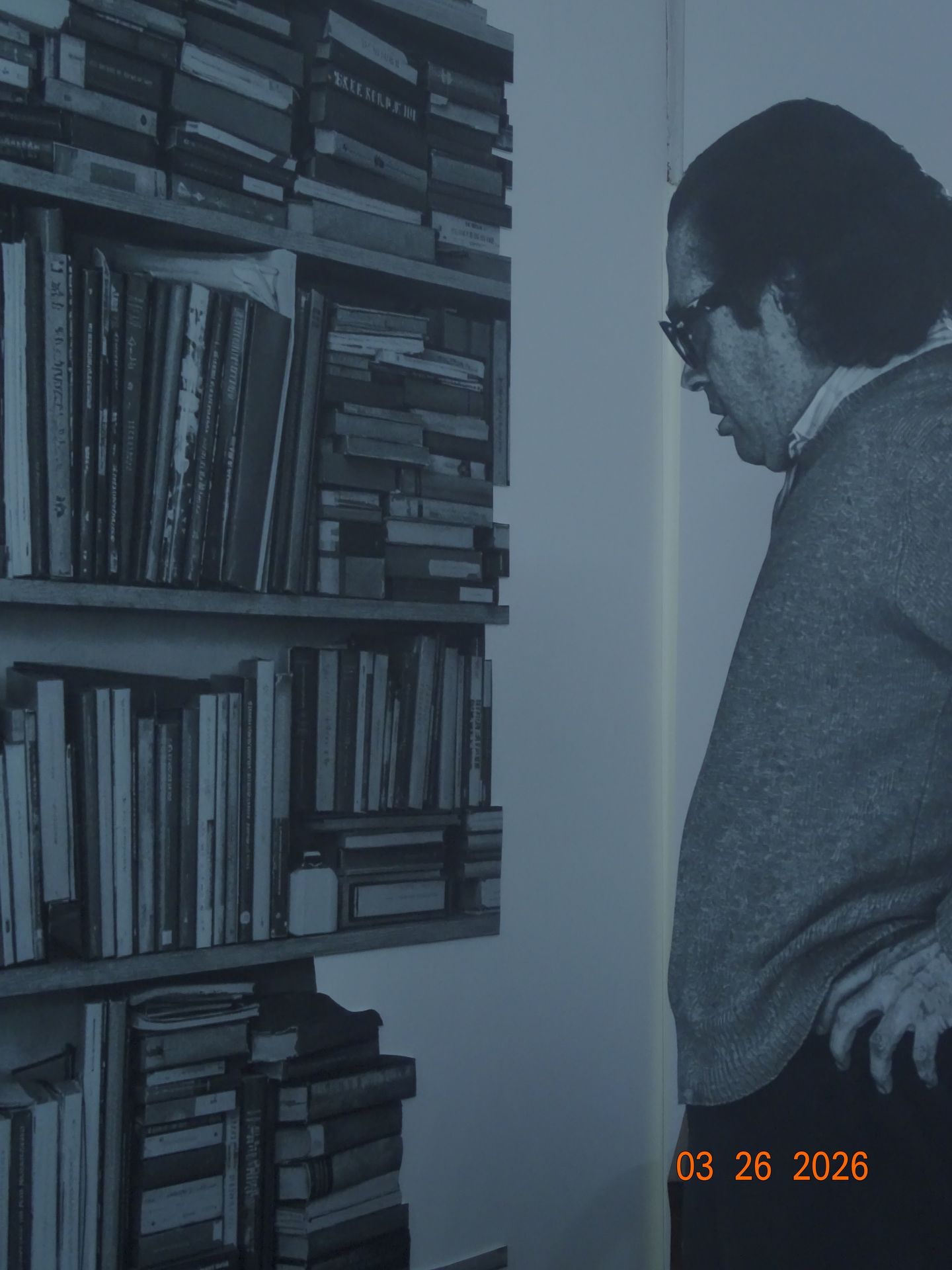 en la imágen: parte del trabajo de montaje de la recreación de la biblioteca de Lihn 