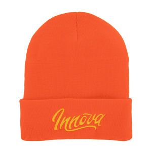 Flow Cuff Beanie - Neon Orange - (Knit outter with Fleece liner) - Fleece Lined Knit Beanie