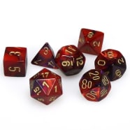 Poly 7 Dice Set: Mini Gemini: Purple-Red w/Gold Thumb Nail