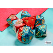 Poly 7 Mini Dice Set: Gemini Red-Teal/Gold Thumb Nail