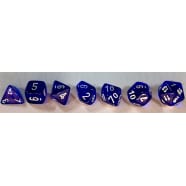 Poly 7 Dice Set: Translucent Blue w/White Thumb Nail