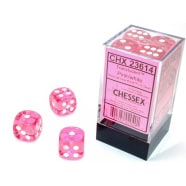 16mm d6 Dice Block: Translucent Pink w/White (12ct.) Thumb Nail