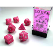 Poly 7 Dice Set: Opaque Pink w/White Thumb Nail