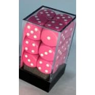 16mm d6 Dice Block: Opaque Pink w/White Thumb Nail