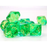 Ten d10 Set: Gemini Luminary: Translucent Green-Teal/Yellow Thumb Nail