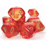 Ten d10 Set: Gemini Luminary: Translucent Red-Yellow/Gold Thumb Nail