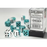 16mm d6 Dice Block: Gemini Teal-White w/Black Thumb Nail