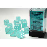 16mm d6 Dice Block: Frosted Teal w/White Thumb Nail