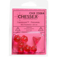 Poly 7 Dice Set: Translucent Mini Pink w/White Thumb Nail