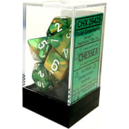 Poly 7 Dice Set: Gemini Gold-Green w/White Thumb Nail