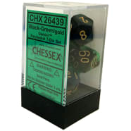 Poly 7 Dice Set: Gemini Black-Green w/Gold Thumb Nail