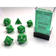 Poly 7 Dice Set: Opaque Green w/White Thumb Nail