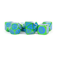 16mm d6 Metal Digital Dice Set: Green with Blue Enamel (7) Thumb Nail