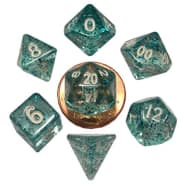 Poly 7 Dice Set: Mini Ethereal Light Blue w/ White Thumb Nail