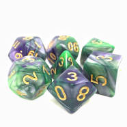 Poly 7 Dice Set: Void Contract (7) Green/Purple Fusion RPG 16mm Thumb Nail