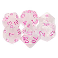 Poly 7 Dice Set: Candied Whispers - Milky White w/ Pink Thumb Nail