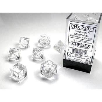 Poly 7 Dice Set: Translucent Clear w/White