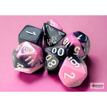 Poly 7 Mini Dice Set: Gemini Black-Pink/White