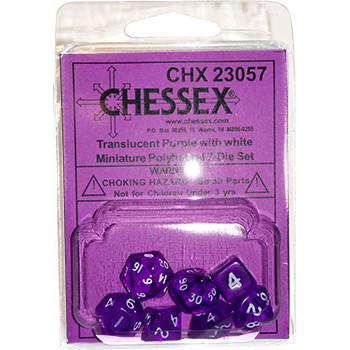 Poly 7 Mini Dice Set: Translucent Purple w/White