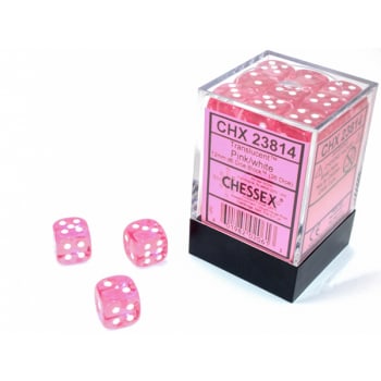 12mm d6 Dice Block: Translucent Pink w/White (36ct.)