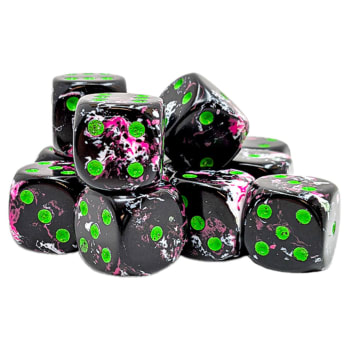 Chessex - Brush Dice 16 mm 12d6 Die Set - Paintball/Green