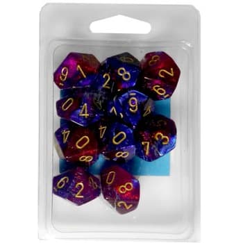 Ten d10 Set: Gemini Blue-Magenta w/Gold