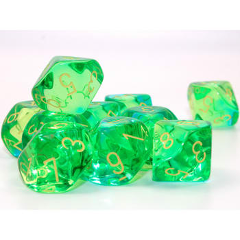 Ten d10 Set: Gemini Luminary: Translucent Green-Teal/Yellow