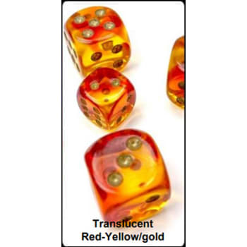 Ten d10 Set: Gemini Luminary: Translucent Red-Yellow/Gold