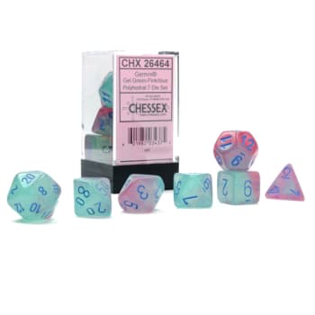 Poly 7 Dice Set: Gemini Luminary Gel Green-Pink/Blue