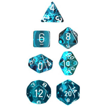 Poly 7 Dice Set: Translucent Teal w/White