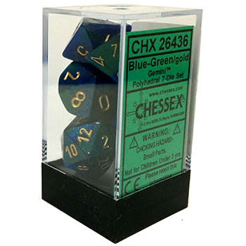 Poly 7 Dice Set: Gemini Blue-Green w/Gold