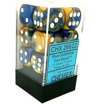 16mm d6 Dice Block: Gemini Blue-Gold w/White