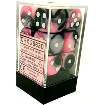 16mm d6 Dice Block: Gemini Black-Pink w/White