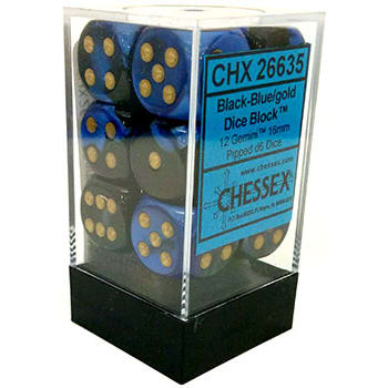 16mm d6 Dice Block: Gemini Black-Blue w/Gold