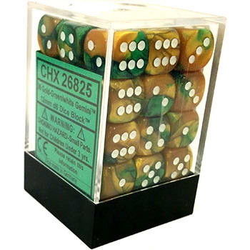 12mm d6 Dice Block: Gemini Gold-Green w/White